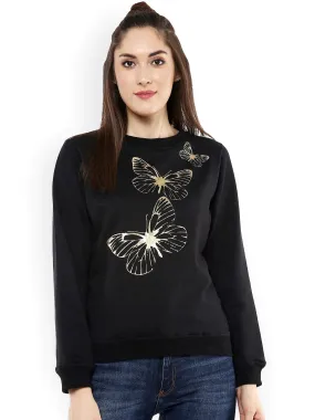 Women Black Sweatshirt With Foil Print